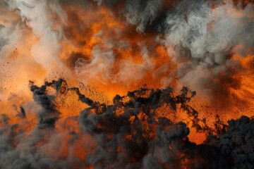 Explosive border of smoke and lava Capturing the intense and dramatic nature of volcanic activity in a vivid and dynamic composition - obrazy, fototapety, plakaty