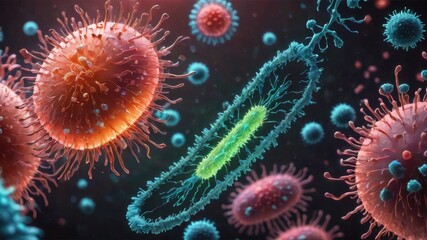 Obraz premium Virus bacteria and fungi, virus images, covid virus structure, in microscope covid virus structure, virus structure, and function wallpaper