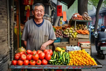 Foto op Plexiglas Street vendor in bustling beijing Offering a glimpse into the vibrant everyday life of the city © Bijac
