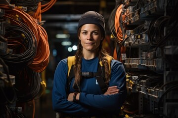 Fototapeta na wymiar Breaking Barriers: A Female Cable Installer Navigates the Underground Network of Wires