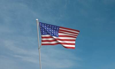 Usa flag united state america waving blue sky background copy space celebration festival patriotism...