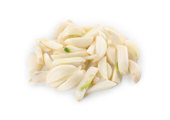 Peeled cloves of fresh garlic isolated on white