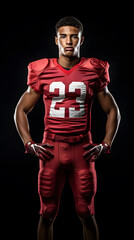 Fototapeta na wymiar American football sportsman player pose with red uniform 