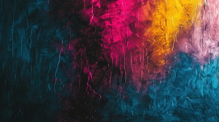 Obraz na płótnie Canvas Grainy gradient background blue pink yellow abstract glowing color wave black dark backdrop noise texture banner poster header design