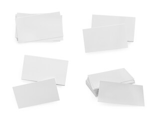 Many blank business cards isolated on white, set
