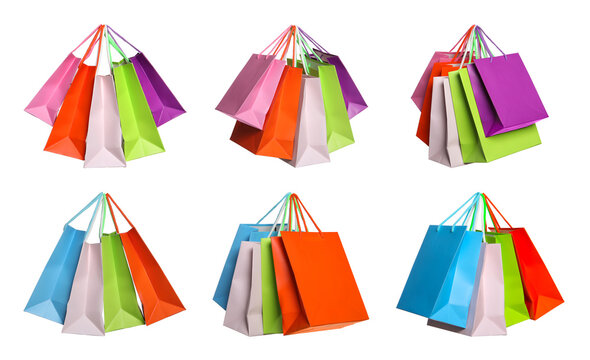 Colorful shopping bags isolated on white, set