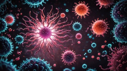 Virus bacteria and fungi, virus images, covid virus structure, in microscope covid virus structure, virus structure and function wallpaper - obrazy, fototapety, plakaty