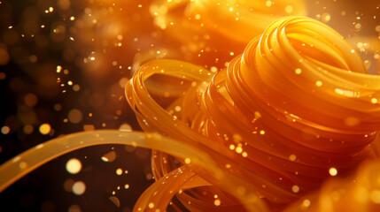 Graceful coils of delicate pasta dance amidst a sea of rich marinara forming an abstract and elegant display.