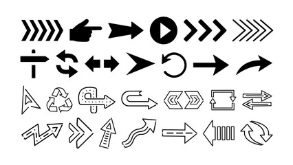 A set of black arrow and pointer icons on a white background.