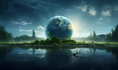 Papier Peint photo Lavable Univers earth with green environment for earth day copy space