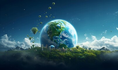 earth with green environment for earth day copy space - obrazy, fototapety, plakaty