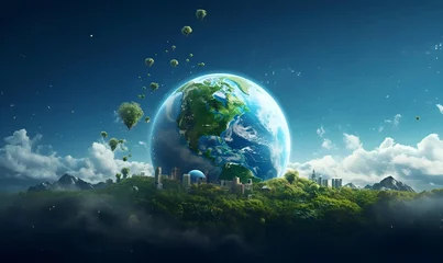 Papier Peint photo Lavable Univers earth with green environment for earth day copy space