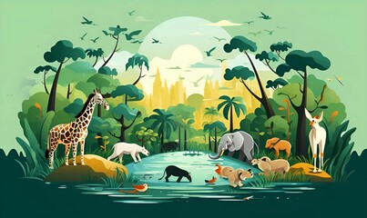 flat world wildlife day illustration design - obrazy, fototapety, plakaty