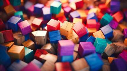 Fototapeta na wymiar カラフルに彩色されたたくさんの木製ブロック
