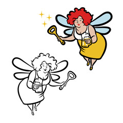Funny Beer Fairy - Cartoon - Vector Drawing - chubby fairy