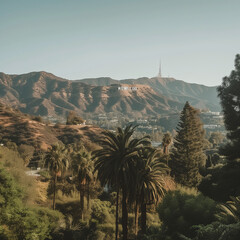 Sunlit Hollywood Hills with Iconic Sign Amidst Verdant Landscape