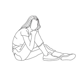 Girl, Woman Line Drawing Ai, EPS, SVG, PNG, JPG zip file