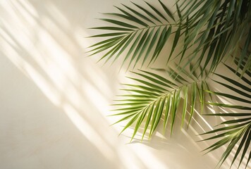 a palm tree leaves on a wall