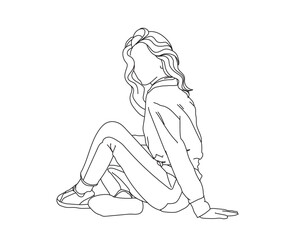 Girl, Woman Line Drawing Ai, EPS, SVG, PNG, JPG zip file