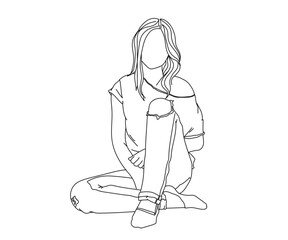 Girl, Woman Line Drawing Ai, EPS, SVG, PNG, JPG zip file