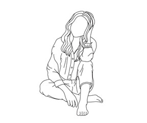 Girl, Woman Line Drawing Ai, EPS, SVG, PNG, JPG zip file
