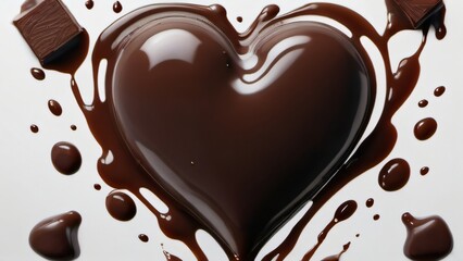 Photo Of Set Of Flat Lay Of Liquid Chocolate Heart With Drips And Splashes, Valentines Day, Isolated Over On White Background(3).