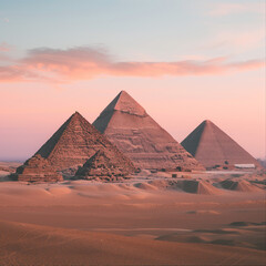 Majestic Egyptian Pyramids at Sunset with Warm Desert Sands
