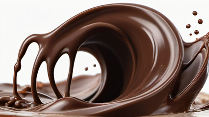 Photo Of Chocolate Wave Splash, Ai Art, Cutout On White.