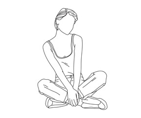 Girl, Woman Line Drawing Ai, EPS, SVG, PNG, JPG zip file