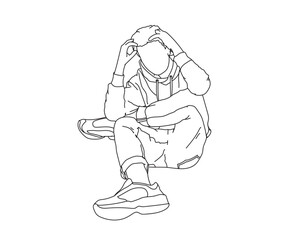 Man, Boy Line Drawing Ai, EPS, SVG, PNG, JPG zip file