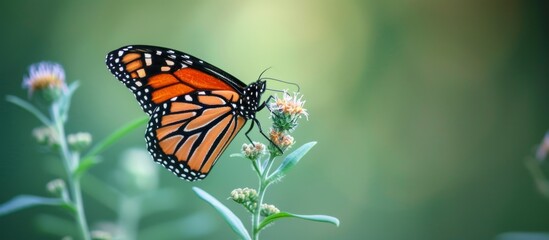 Fototapeta premium a butterfly is perched on a flower in the grass . High quality