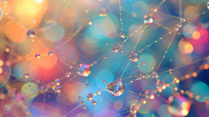 A delicate and intricate web of soap film suspended in midair and reflecting a myriad of breathtaking hues evoking a sense of wonder and enchantment.