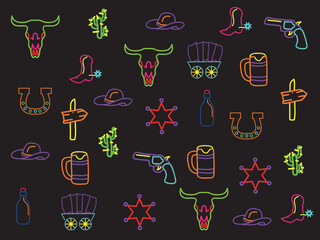 american wild west neon doodle seamless wallpapers .texas cowboy element pattern