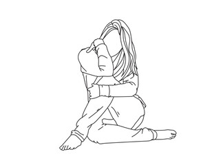 Girl, Woman Line Drawing Ai, EPS, SVG, PNG, JPG zip file