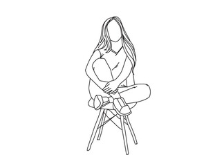 Girl, Woman Line Drawing Ai, EPS, SVG, PNG, JPG zip file