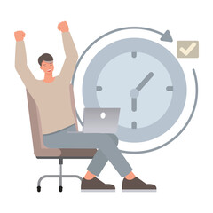 Business time management illustration concept. Business people working in office planning, thinking and economic analysis. Office man character vector design. 