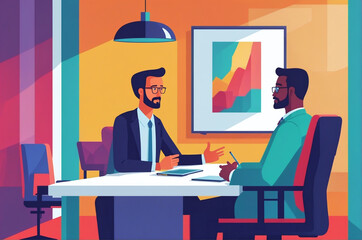illustration of businessman, meeting, flat design, vibrant