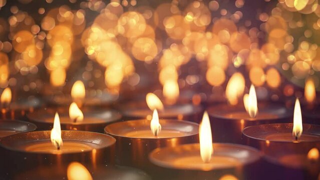  image of many burning candles with shallow depth. seamless looping overlay 4k virtual video animation background 