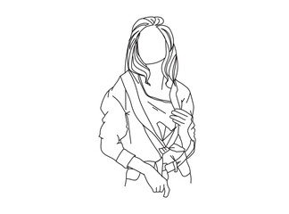 Girl, Woman Line Drawing Ai, EPS, SVG, PNG, JPG zip file