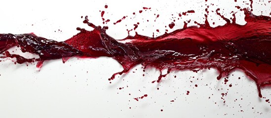 A Plantbased gesture created art with a splash of magenta liquid on a white surface, reminiscent of a tree twig with water droplets