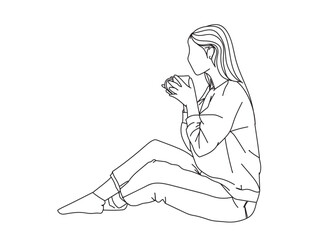 Girl, Woman Line Drawing Ai, EPS, SVG, PNG, JPG zip file