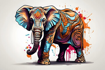 An illustration of a majestic elephant walking in the wild, captured in vector format