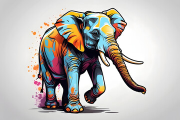 Fototapeta premium Vector illustration of an isolated elephant on a white background, surrounded by tags like zebra, tiger, and other wildlife animals