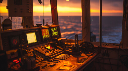 On a quiet evening at sea the Radio Officers voice echoes through the ships speakers delivering important weather updates and navigational instructions.