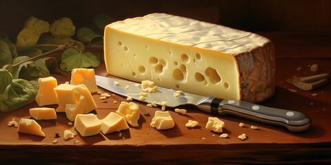 various varieties of cheese and very delicious pieces of cheese on the table