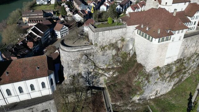 Aarburg Aargau Switzerland famous castle walls in the sun aerial