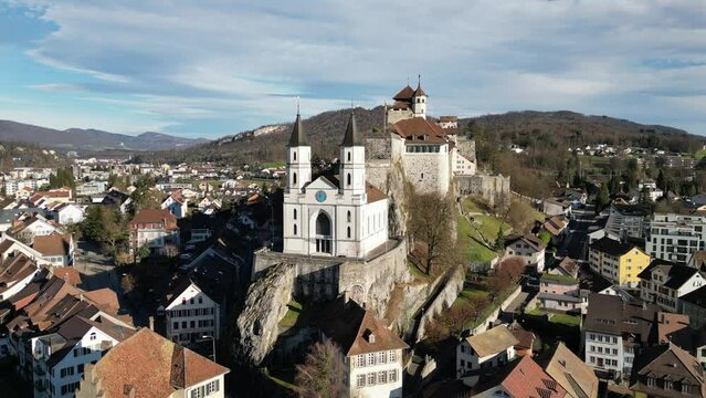 Aarburg Aargau Switzerland hilltop castle looks majestic in the sun
