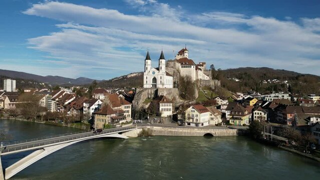 Aarburg Aargau Switzerland historic hilltop castle above the river perfect weather