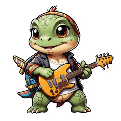 Cartoon punk turtle playing guitar