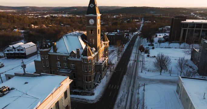 Aerial View Of Old Washington County Courthouse In Fayetteville, Arkansas, USA.  